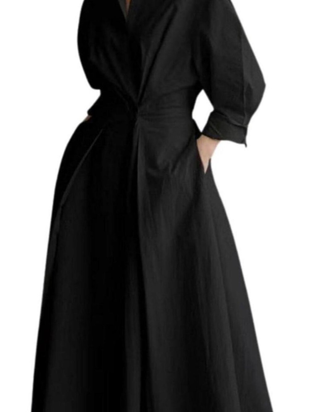 UOOZEE Polo Collar Black A-Line Swing Skirt Maxi Dress with Pockets Size XL NWT